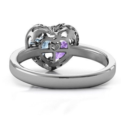 Heart Cut-out Petite Caged Hearts Solid White Gold Ring with Infinity Band