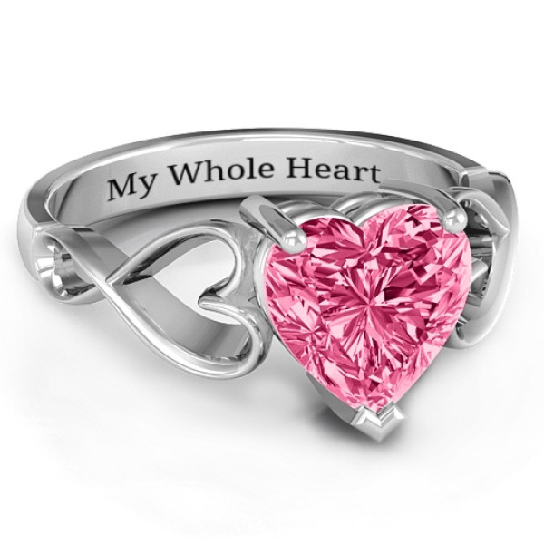 Heart Shaped Stone with Interwoven Heart Infinity Band Solid White Gold Ring