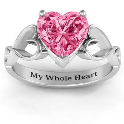 Heart Shaped Stone with Interwoven Heart Infinity Band Solid White Gold Ring