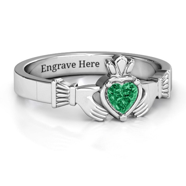 Heart Stone Claddagh Solid White Gold Ring