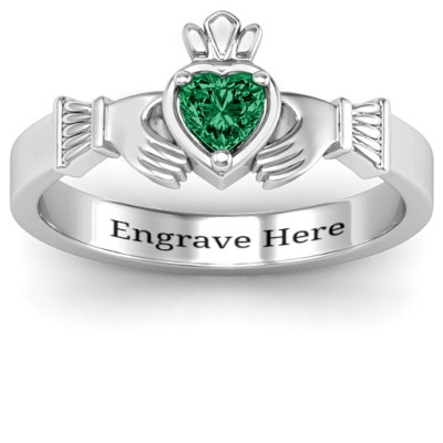Heart Stone Claddagh Solid White Gold Ring