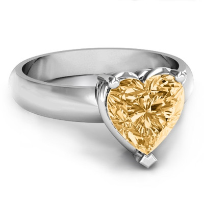 Heart Stone in a Double Gallery Setting Solid White Gold Ring