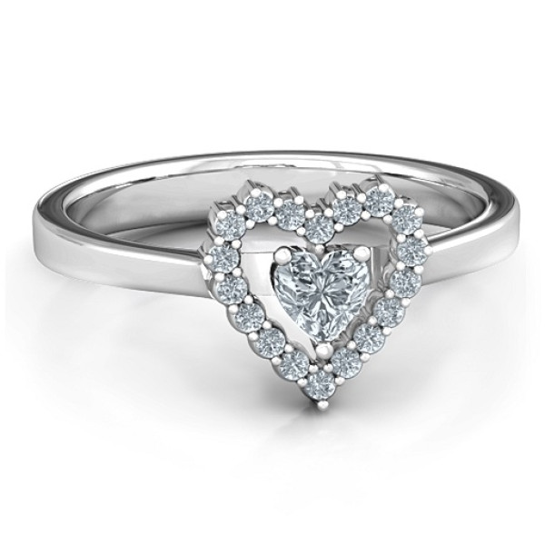 Heart in Heart Halo Solid White Gold Ring