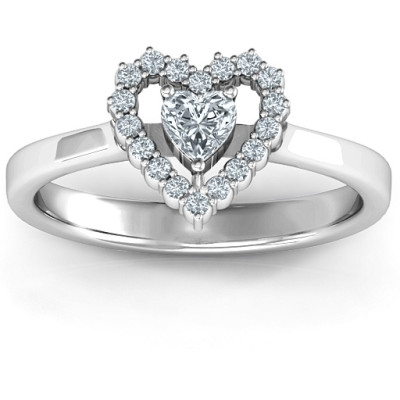 Heart in Heart Halo Solid White Gold Ring