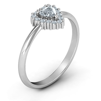 Heart with Halo Promise Solid White Gold Ring
