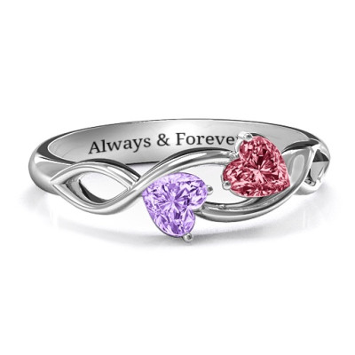 Heavenly Hearts Solid White Gold Ring with Heart Gemstones
