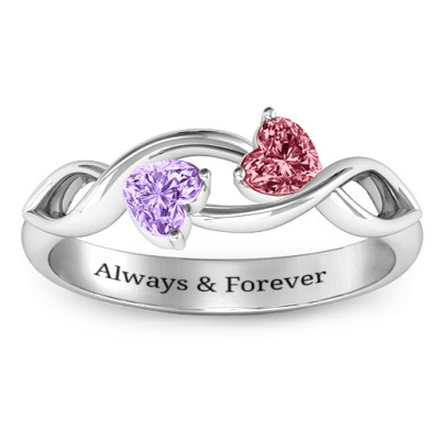 Heavenly Hearts Solid White Gold Ring with Heart Gemstones