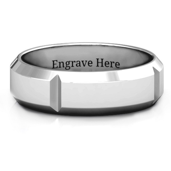 Hercules Quad Bevelled and Grooved Men's Solid White Gold Ring