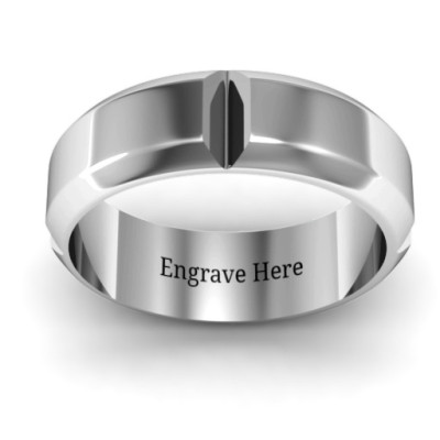 Hercules Quad Bevelled and Grooved Men's Solid White Gold Ring
