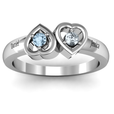 Inverted Kissing Hearts Solid White Gold Ring
