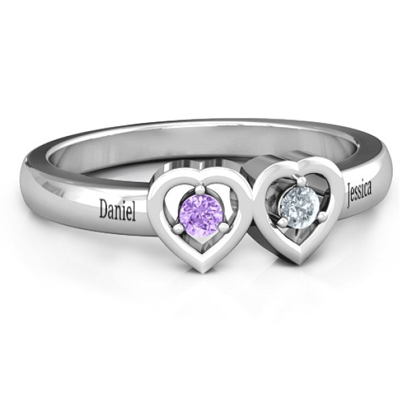 Kissing Hearts Solid White Gold Ring