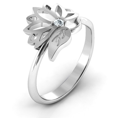 Leaves and Lotus Wrap Solid White Gold Ring