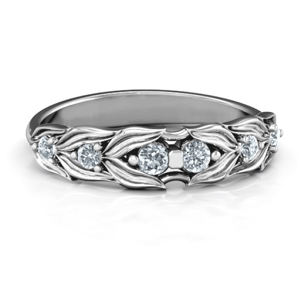 Leaves of Love 6 Stone Solid White Gold Ring