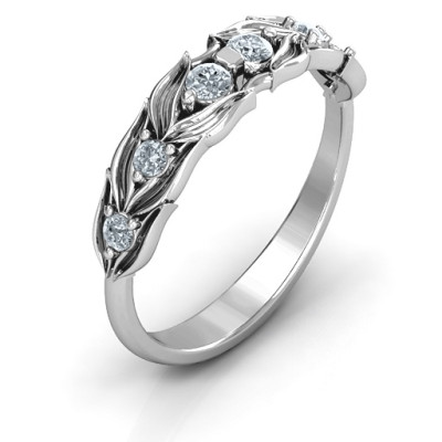 Leaves of Love 6 Stone Solid White Gold Ring