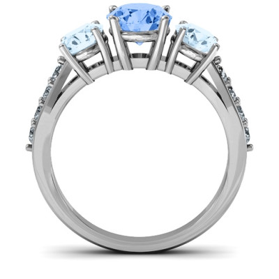 Majestic Three Stone Eternity Solid White Gold Ring with Accents