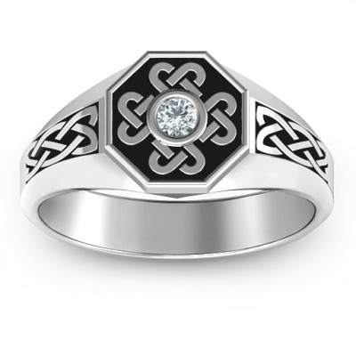 Men's Celtic Knot Signet Solid White Gold Ring