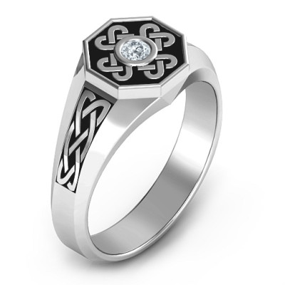Men's Celtic Knot Signet Solid White Gold Ring