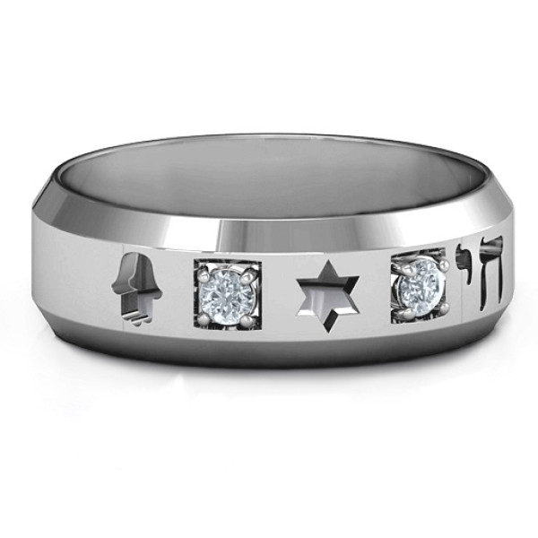 Men's Judaica Solid White Gold Ring