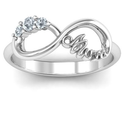 Mum's Infinite Love with Stones Solid White Gold Ring