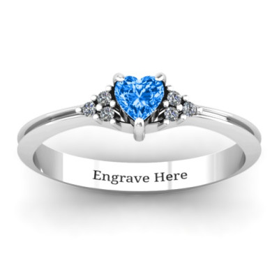 Narrow Heart Solid White Gold Ring with Shoulder Accents