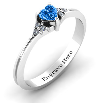 Narrow Heart Solid White Gold Ring with Shoulder Accents