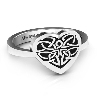 Oxidized Celtic Heart Solid White Gold Ring