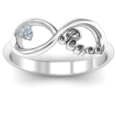 Peace Infinity Solid White Gold Ring