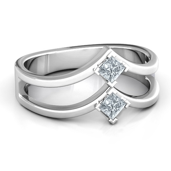 Peaks and Valleys Geometric Solid White Gold Ring With Princess Stones