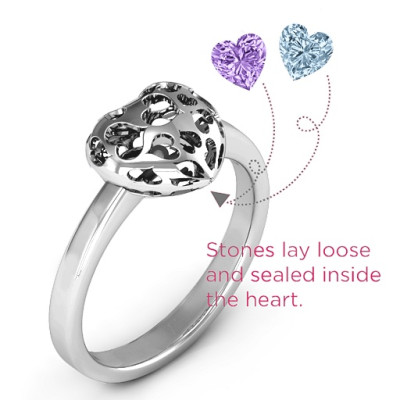 Petite Caged Hearts Solid White Gold Ring with 1-3 Stones