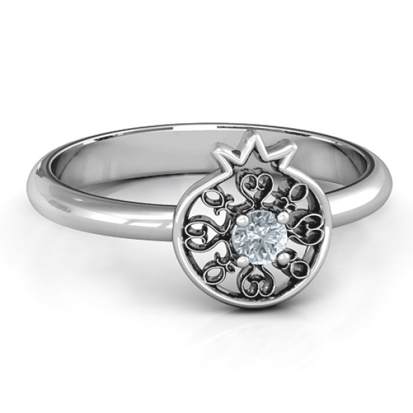 Pomegranate with Filigree Solid White Gold Ring