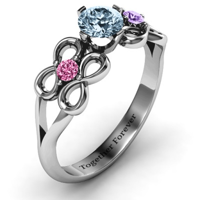 Quad Infinity Solid White Gold Ring with Centre stone and Dual Accent Solid Gold Ring