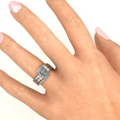 Quad Princess Stone Solid White Gold Ring with Accents