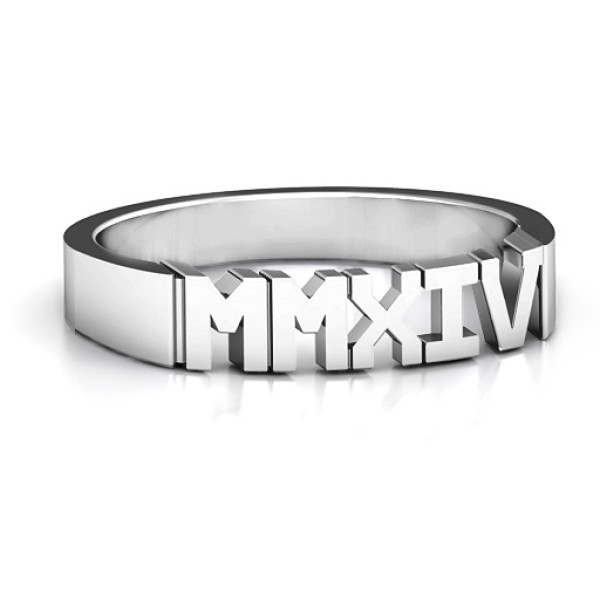 Roman Numeral Unisex Graduation Solid White Gold Ring