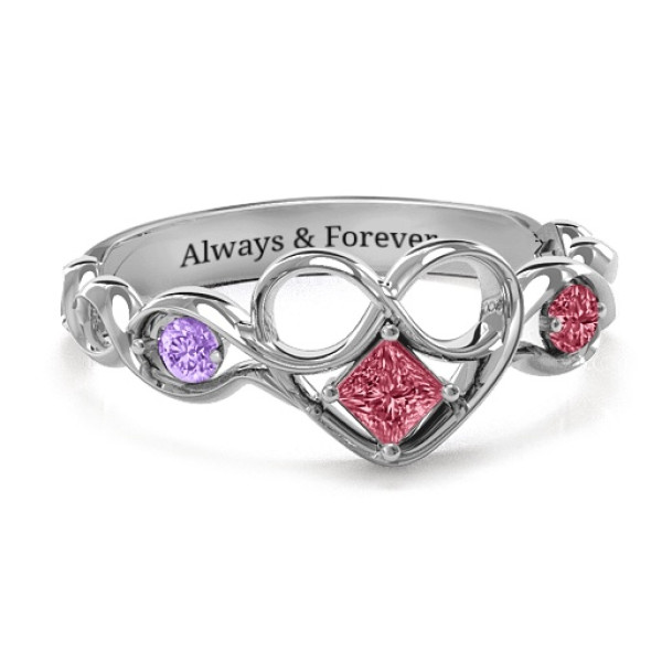 Shimmering Infinity Princess Stone Heart Solid White Gold Ring