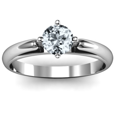 Ski Tip Solitaire Round Solid White Gold Ring