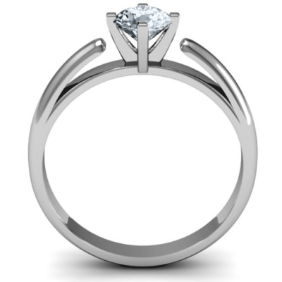 Ski Tip Solitaire Round Solid White Gold Ring