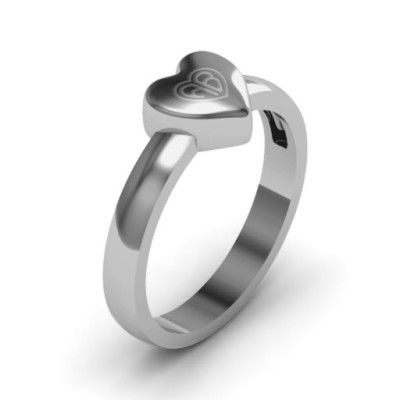 Small Engraved Monogram Heart Solid White Gold Ring