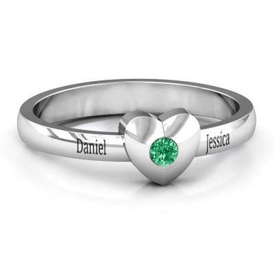 Solid Heart with Single Gemstone Solid White Gold Ring