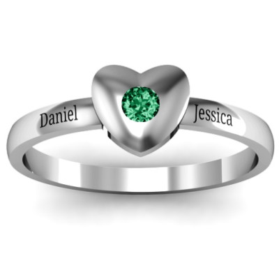 Solid Heart with Single Gemstone Solid White Gold Ring