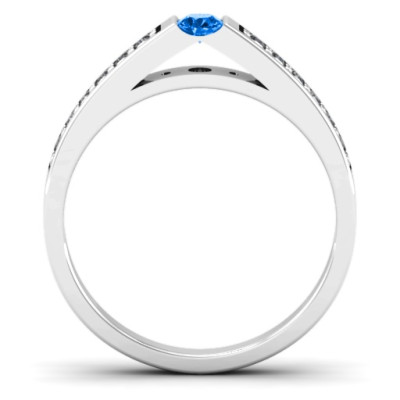 Solitaire Bridge Solid White Gold Ring with Shoulder Accents