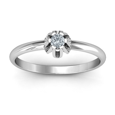 Solitaire Gemstone Solid White Gold Ring in a Scalloped Setting