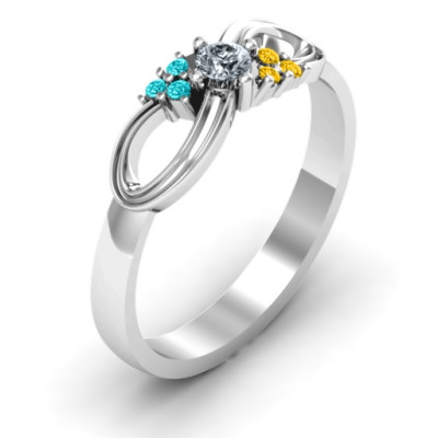 Solitaire Infinity Solid White Gold Ring with Accents