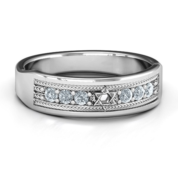 Star of David Band Solid White Gold Ring