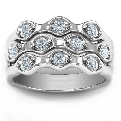 18CT White Gold 3 Tier Wave Ring With Diamonds