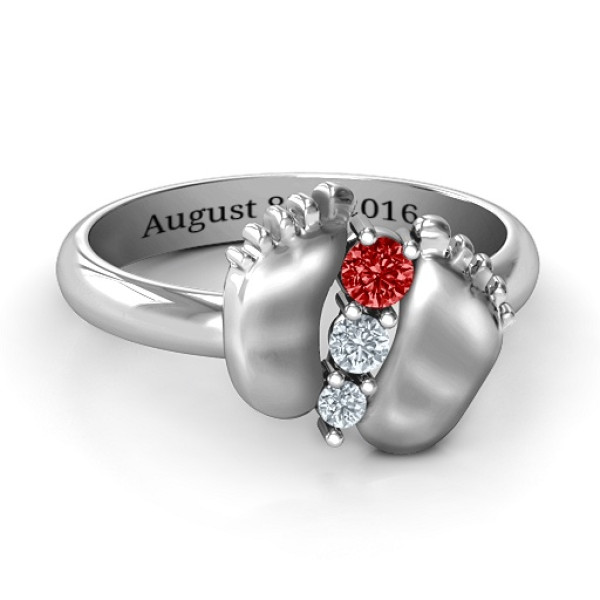 18CT White Gold Baby Foot Birthstone Ring