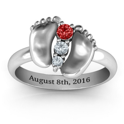18CT White Gold Baby Foot Birthstone Ring
