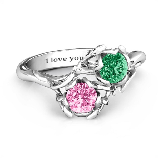 18CT White Gold Be-leaf In Love Double Gemstone Floral Ring