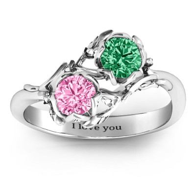 18CT White Gold Be-leaf In Love Double Gemstone Floral Ring