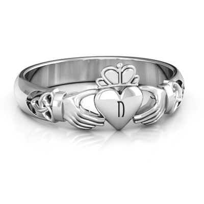 18CT White Gold Celtic Knotted Claddagh Ring