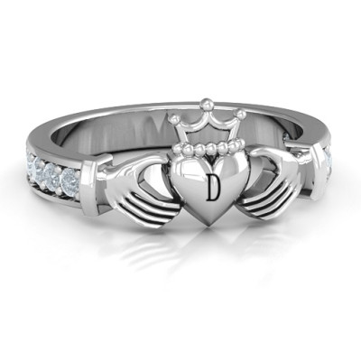 18CT White Gold Classic Claddagh Ring with Accents